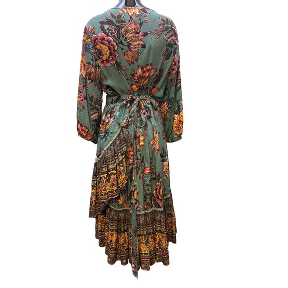 Farm For Anthropologie Wrap Dress Teal Multi XL - Picture 2 of 9